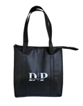A black tote bag with two shoulder straps and a white printed logo reading 'DP DELIVERYPRO' on the front, shown against a plain white background.