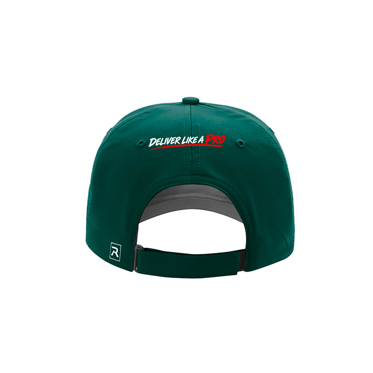 DeliveryPro Driver Performance Cap in dark green, back view with adjustable closure and Deliver Like a Pro embroider