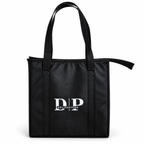 DeliveryPro insulated food delivery tote bag shown from the front with black exterior, carry handles, and white DeliveryPro logo.