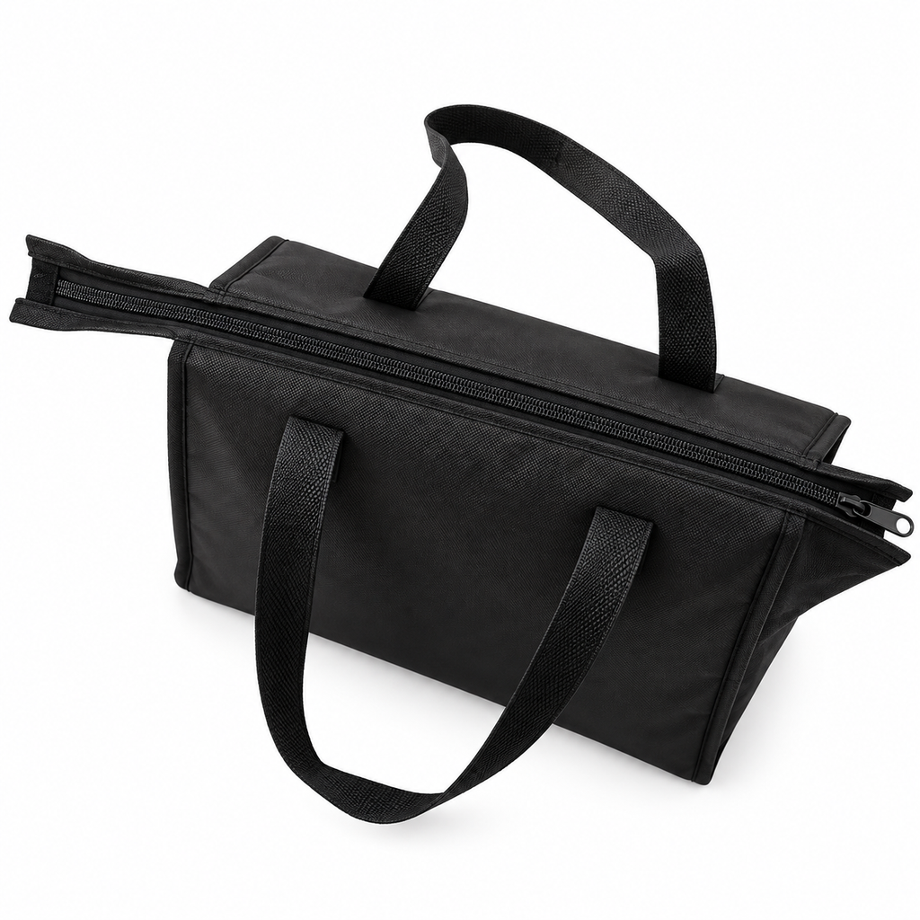 Close-up of the top zipper area on the DeliveryPro insulated food delivery tote bag showing the zippered closure and upper construction