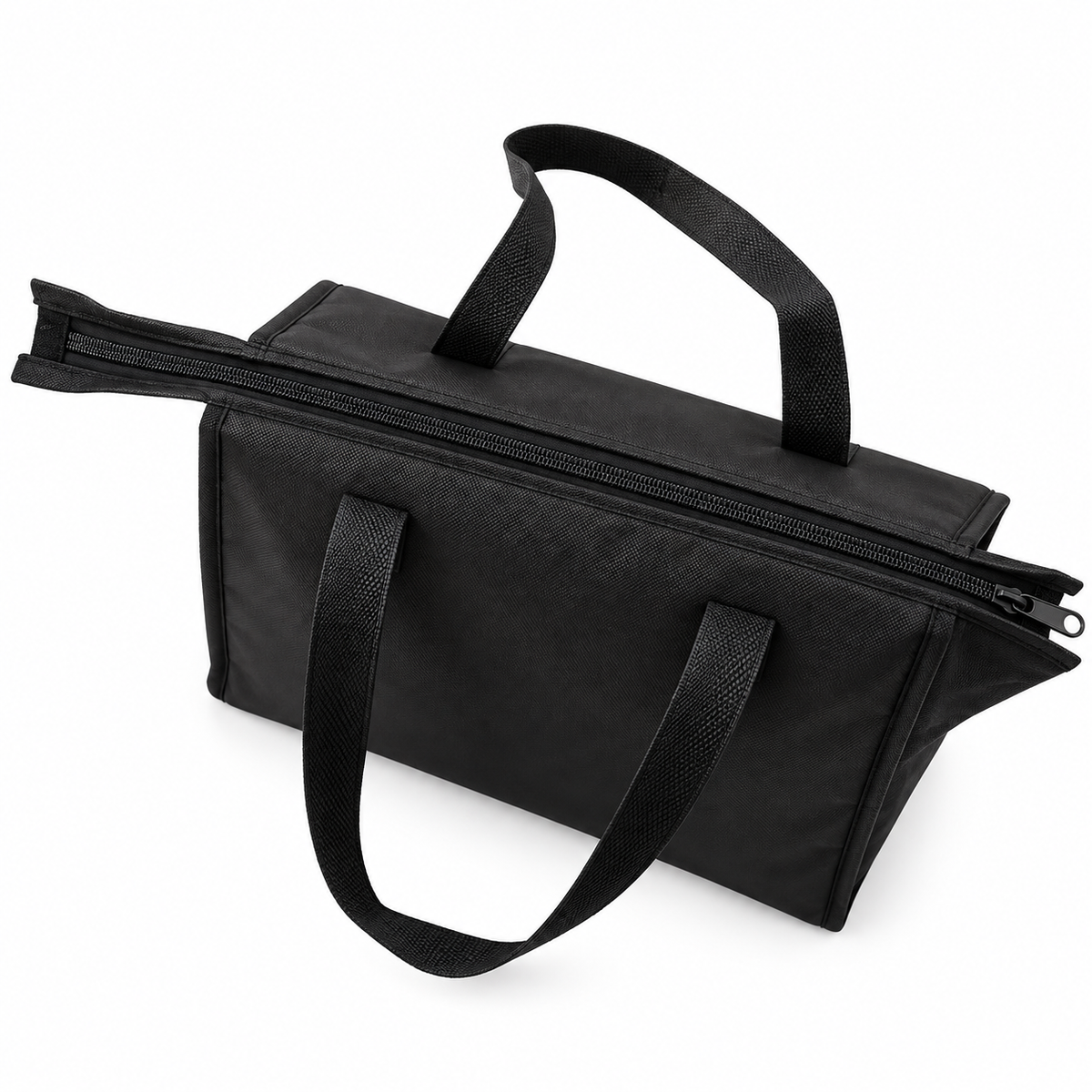 Close-up of the top zipper area on the DeliveryPro insulated food delivery tote bag showing the zippered closure and upper construction