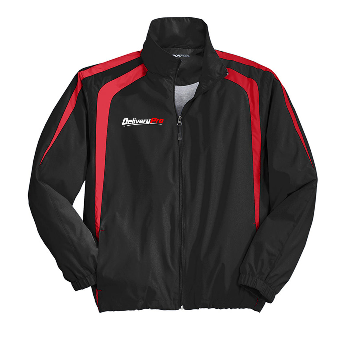 DeliveryPro Men's Colorblock Driver Jacket in Black and True Red - front view