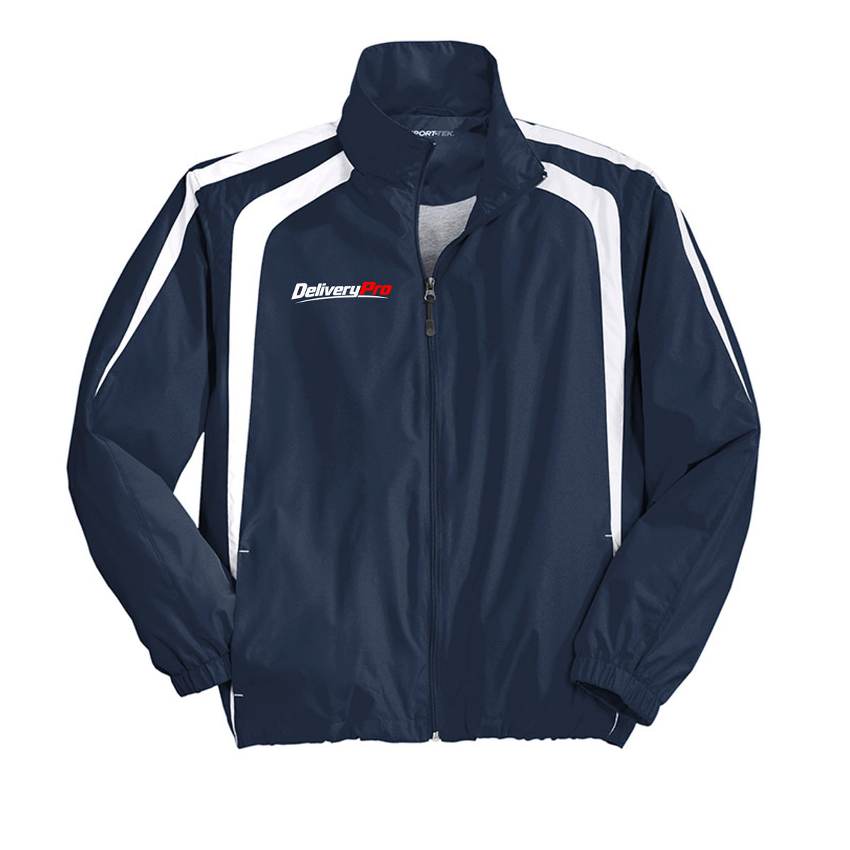 DeliveryPro Men's Colorblock Driver Jacket in True Navy and White - front view