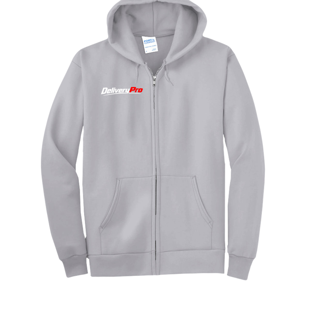 DeliveryPro Men's Essential Fleece Zip-Up Hoodie in Heather Grey - front view