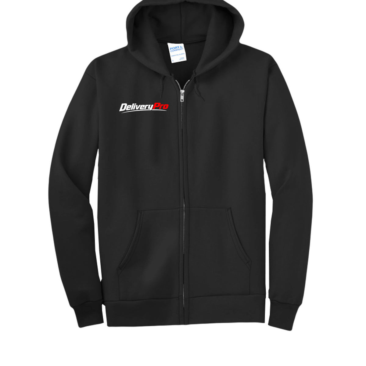 DeliveryPro Men's Essential Fleece Zip-Up Hoodie in Black - front view