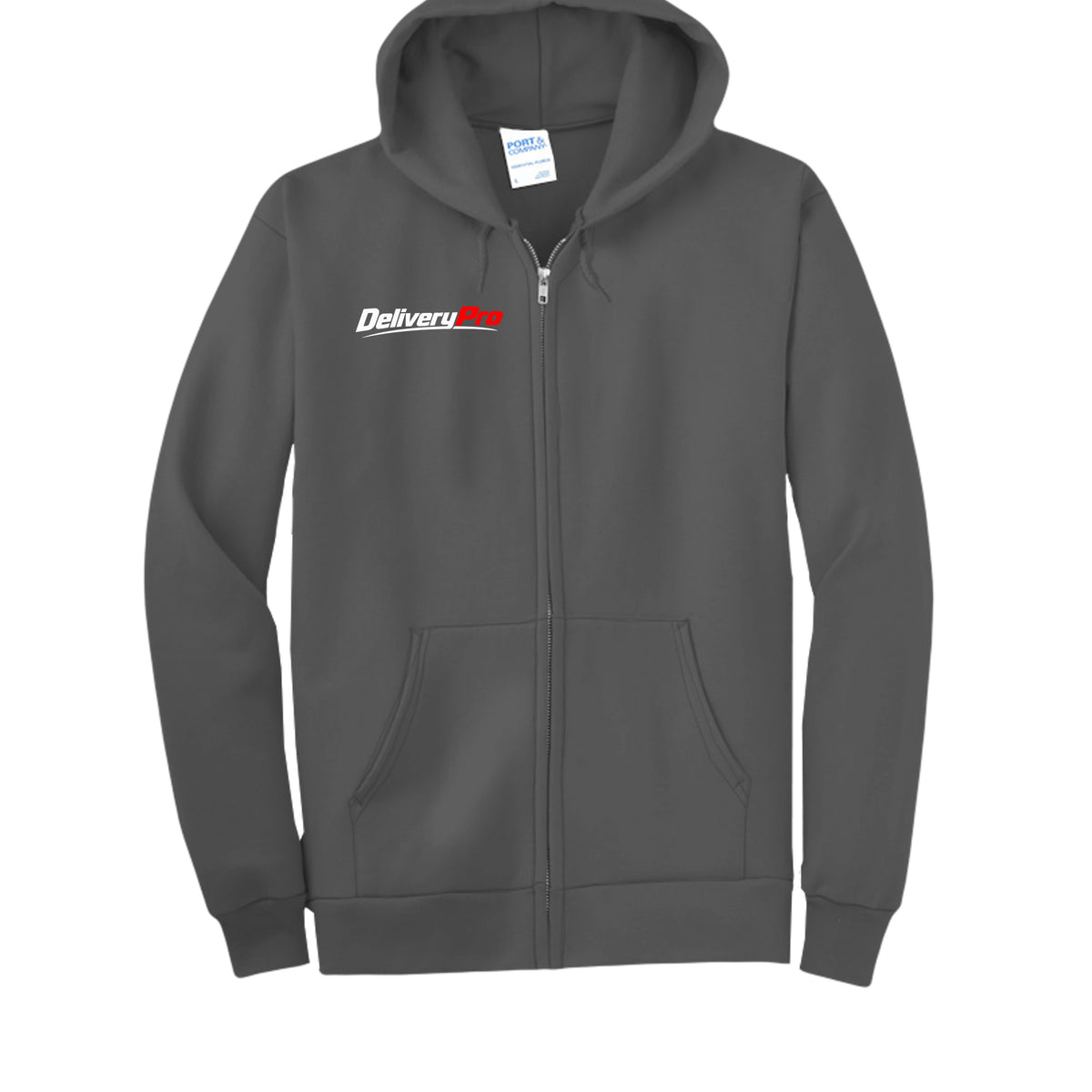 DeliveryPro Men's Essential Fleece Zip-Up Hoodie in Charcoal Grey - front view