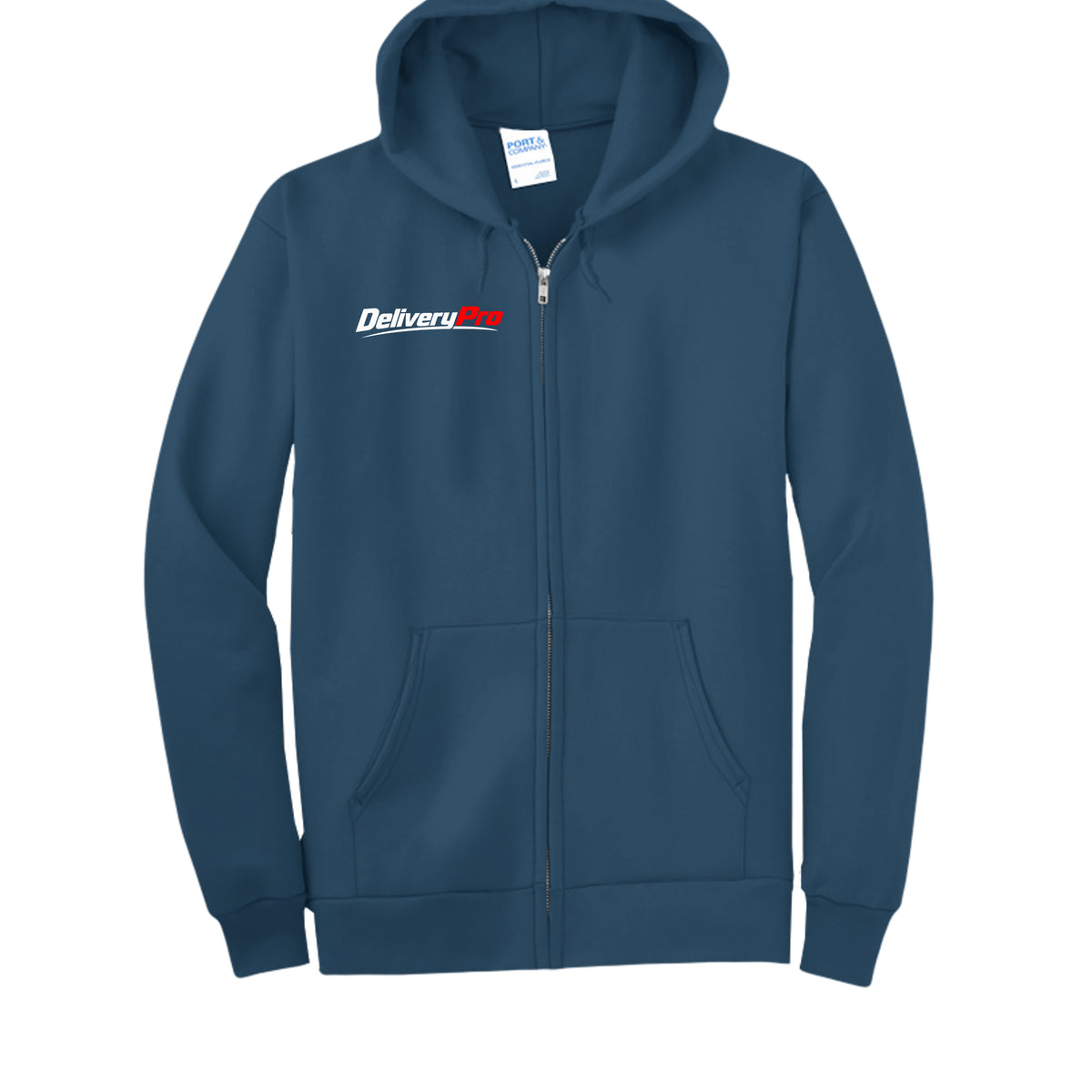 DeliveryPro Men's Essential Fleece Zip-Up Hoodie in Navy - front view