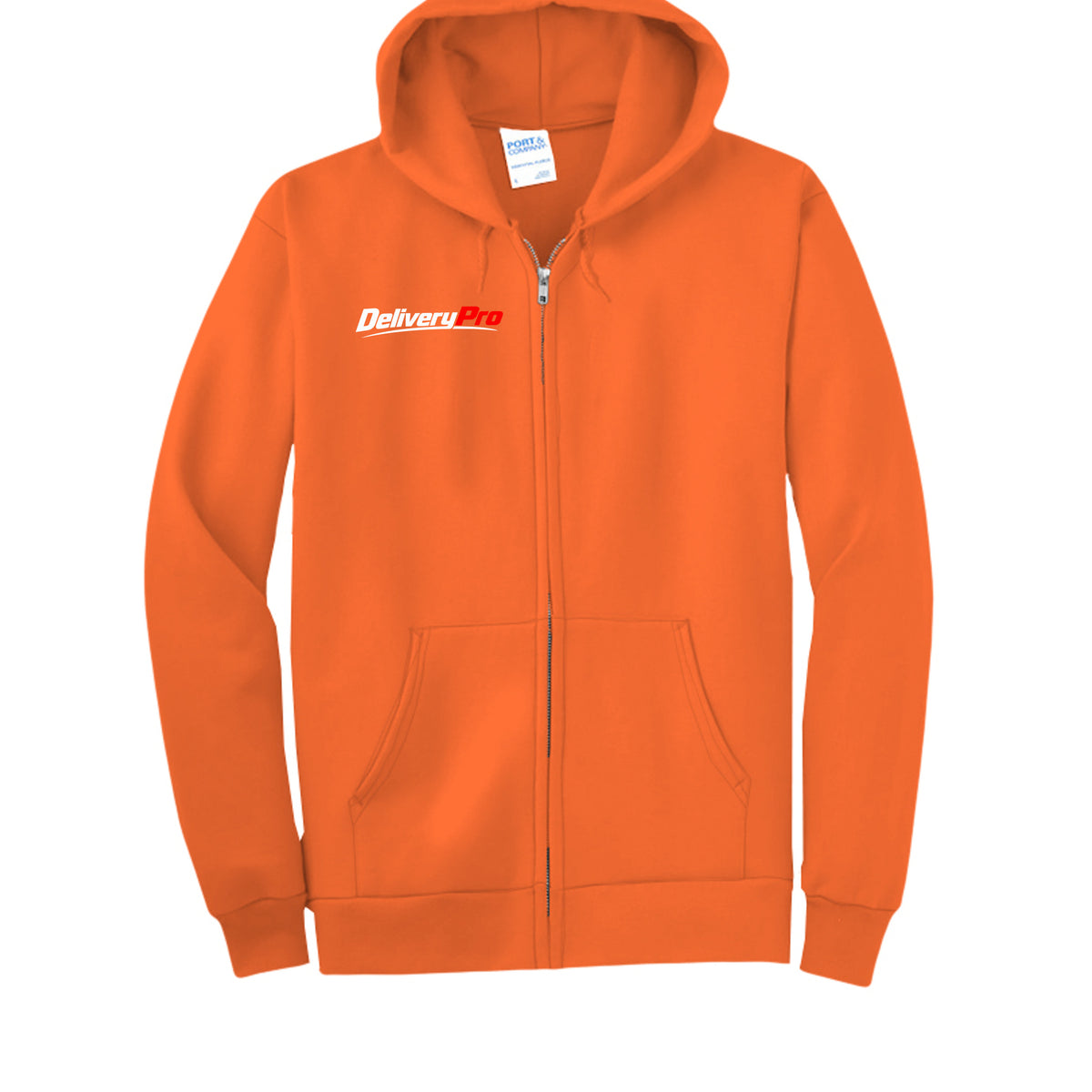 DeliveryPro Men's Essential Fleece Zip-Up Hoodie in Safety Orange - front view