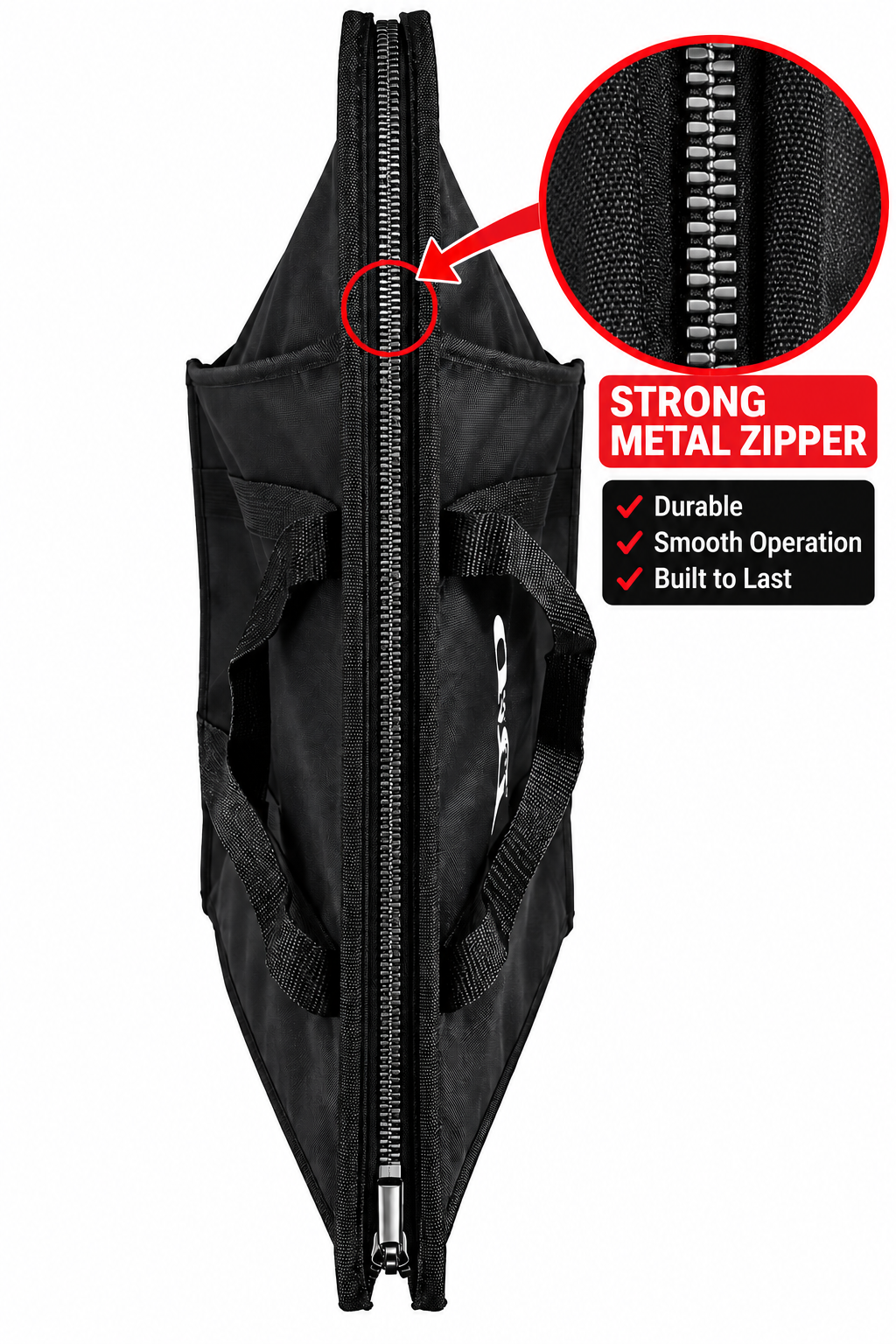 DeliveryPro premium insulated food delivery tote bag with close-up of strong durable metal zipper