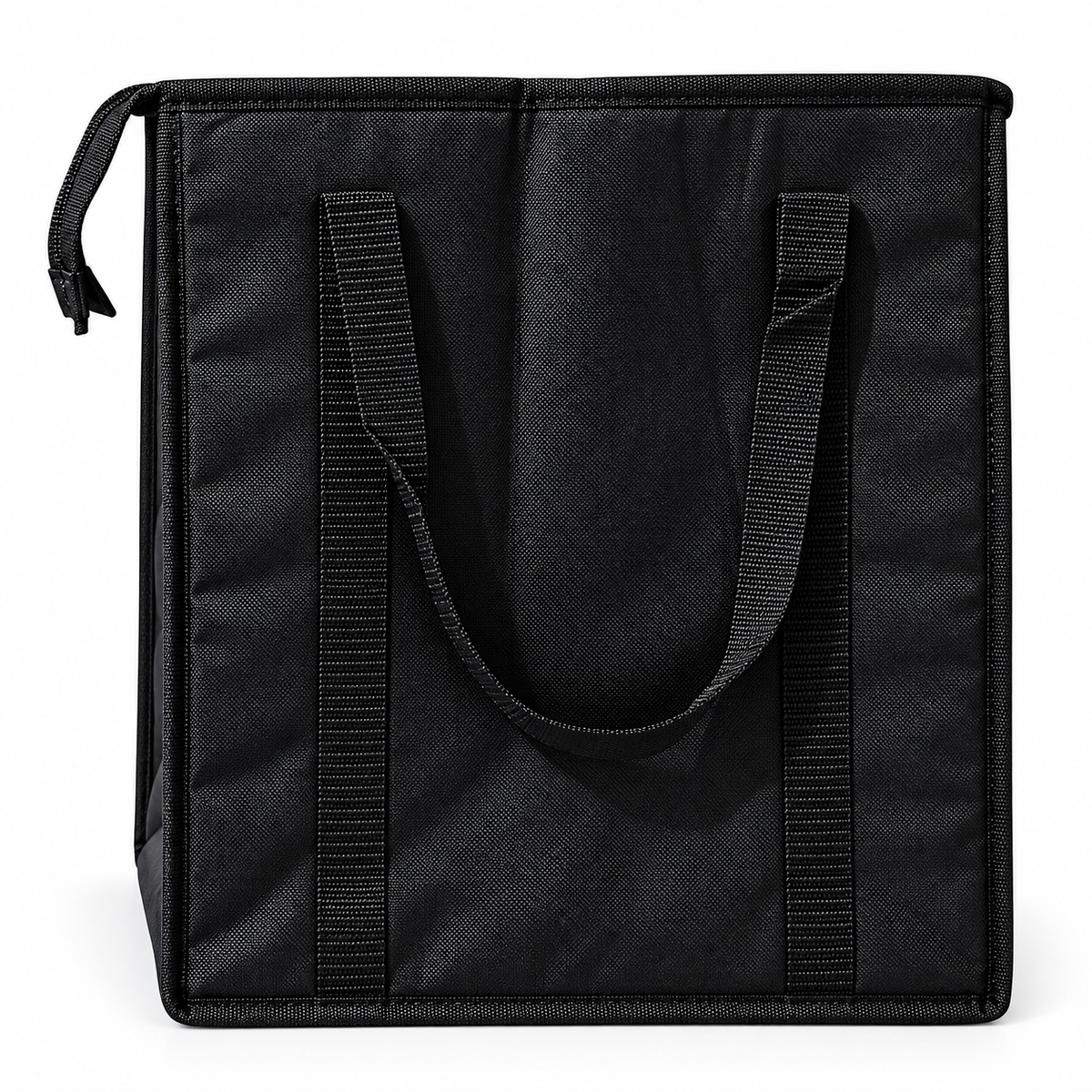 Back view of the DeliveryPro Premium insulated food delivery tote bag showing reinforced carrying straps on a white background.