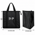 DeliveryPro Premium insulated food delivery tote bag showing 15-inch height, 14-inch width, and 10-inch depth.