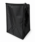 Side view of the black DeliveryPro Premium insulated food delivery tote bag showing the 10-inch-deep side panel and top zipper closure