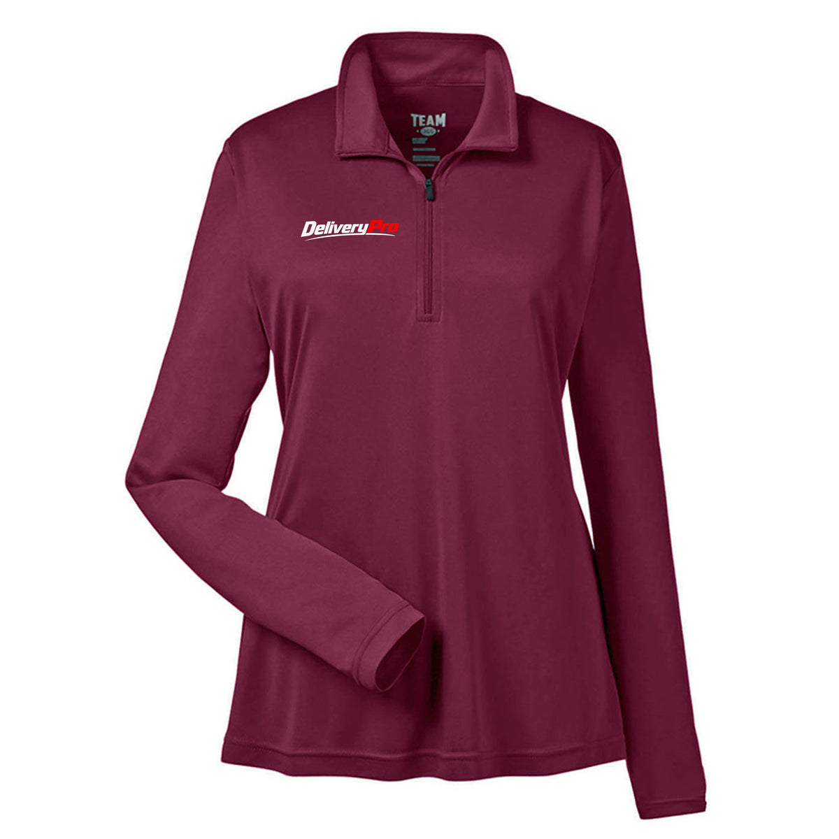 DeliveryPro Women's Performance Quarter-Zip Pullover in Maroon - front view